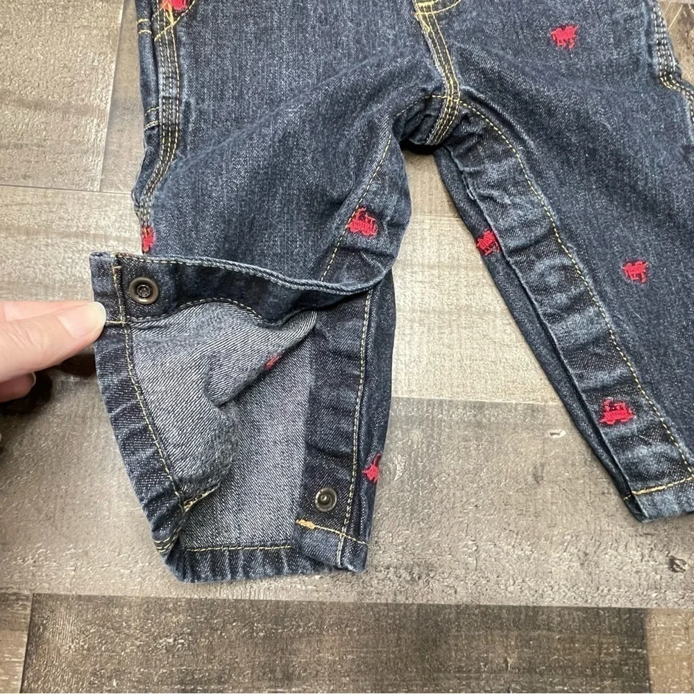 OshKosh Embroidered Train Denim Overalls size 9 months